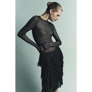 ZARA METALLIC THREAD KNIT DRESS WITH FRINGING